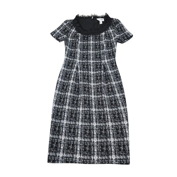 Joseph Ribkoff Women's Black Plaid Tweed Dress‎ Short Sleeve Ruffled Back Zip 4 - Picture 1 of 12